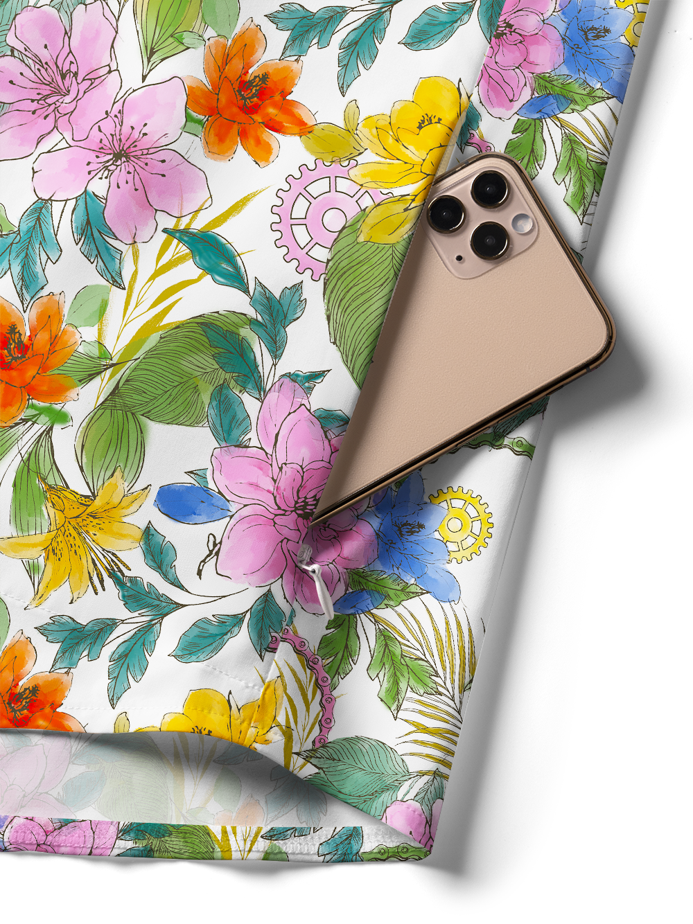 Orionride Ink And Wash Flower Zipper Pockets Ultra Lightweight Short Sleeves Women's Gravel Shirt