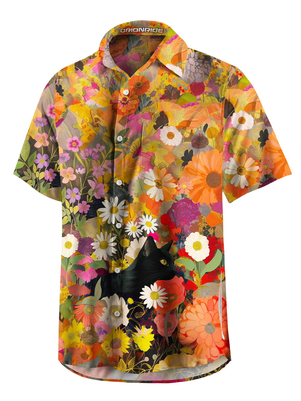 Orionride Cat In The Flower Bushes Zipper Pockets Ultra Lightweight Short Sleeves Gravel Shirt
