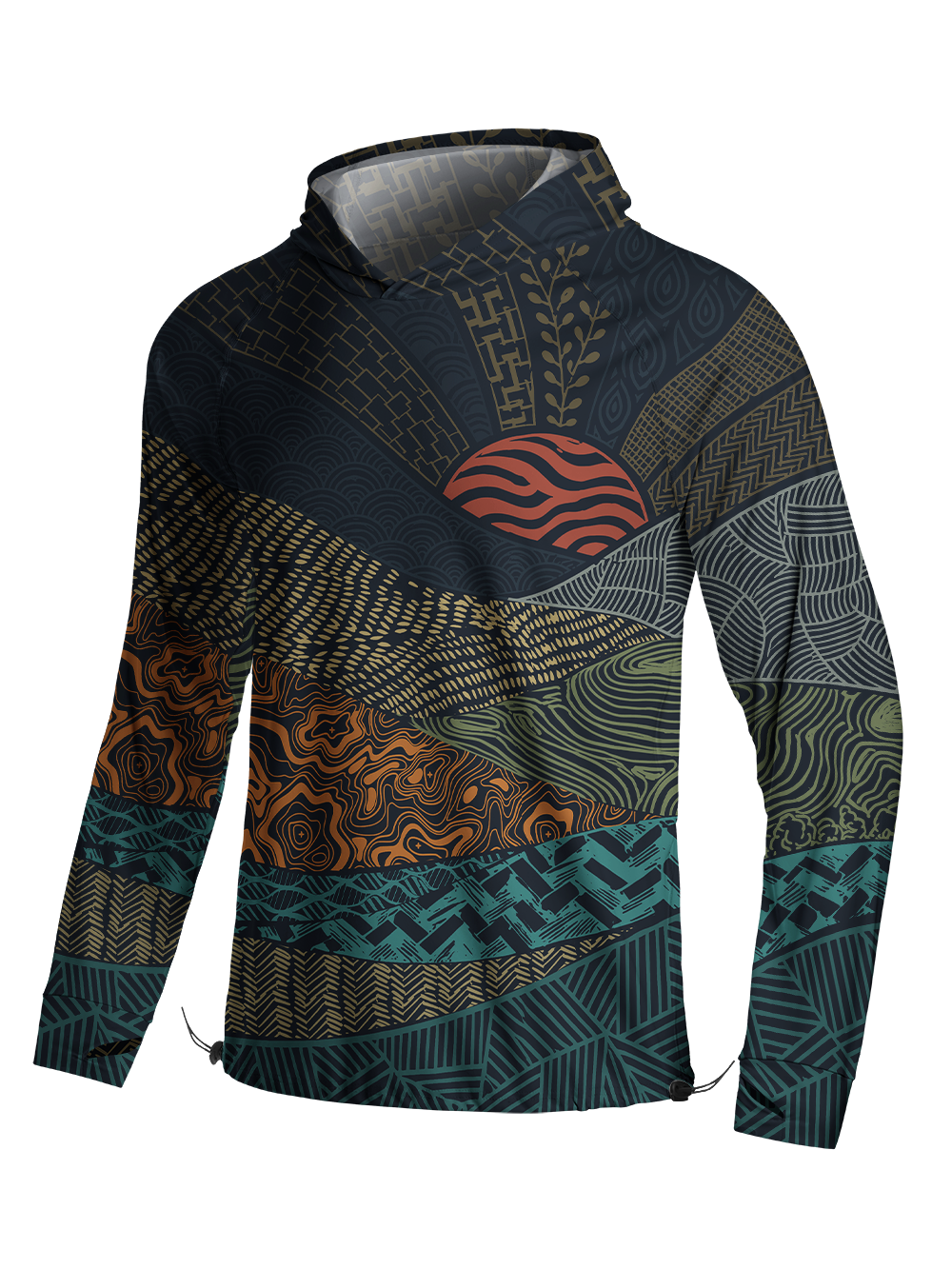 Orionride Dark Line Landscape Long Sleeve Cycling Hoodie Shirt