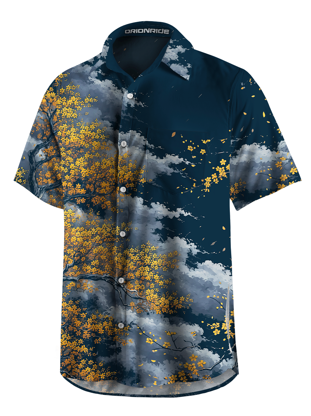 Orionride Night Gold Flower Zipper Pockets Ultra Lightweight Short Sleeves Gravel Shirt