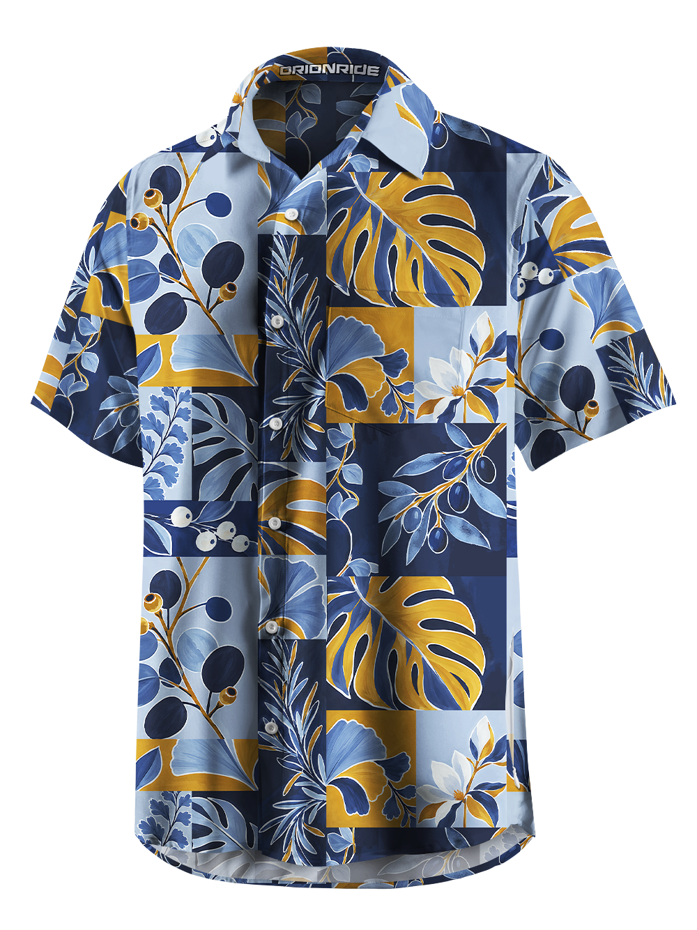 Orionride Geometric Tropical Foliage Zipper Pockets Ultra Lightweight Short Sleeves Gravel Shirt