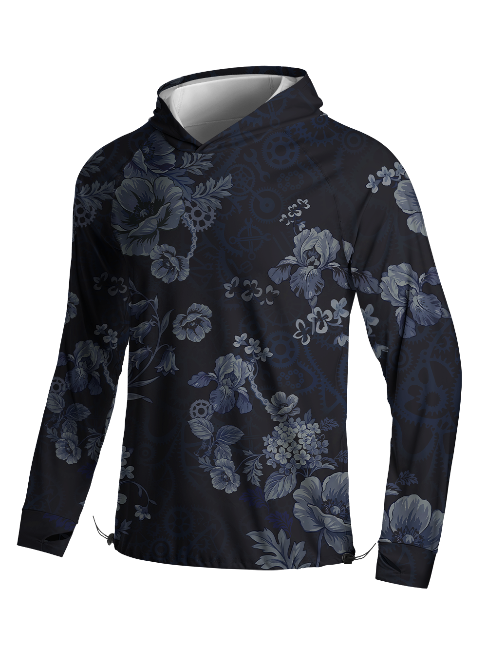 Orionride Dark Floral Pattern Long Sleeve Cycling Hoodie Shirt