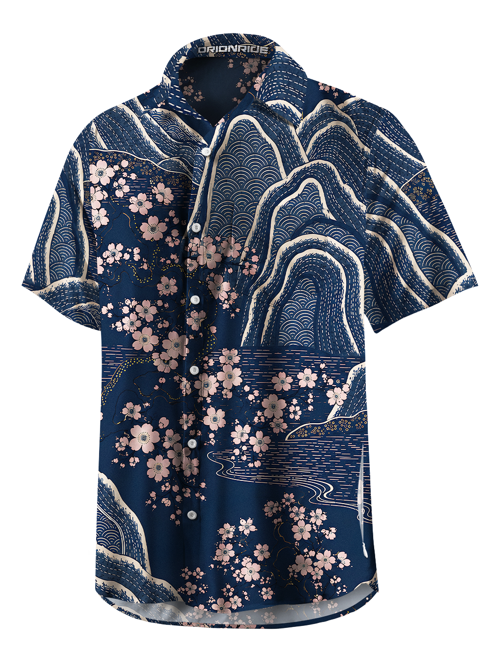 Orionride Sakura Night Landscape Zipper Pockets Ultra Lightweight Short Sleeves Gravel Shirt
