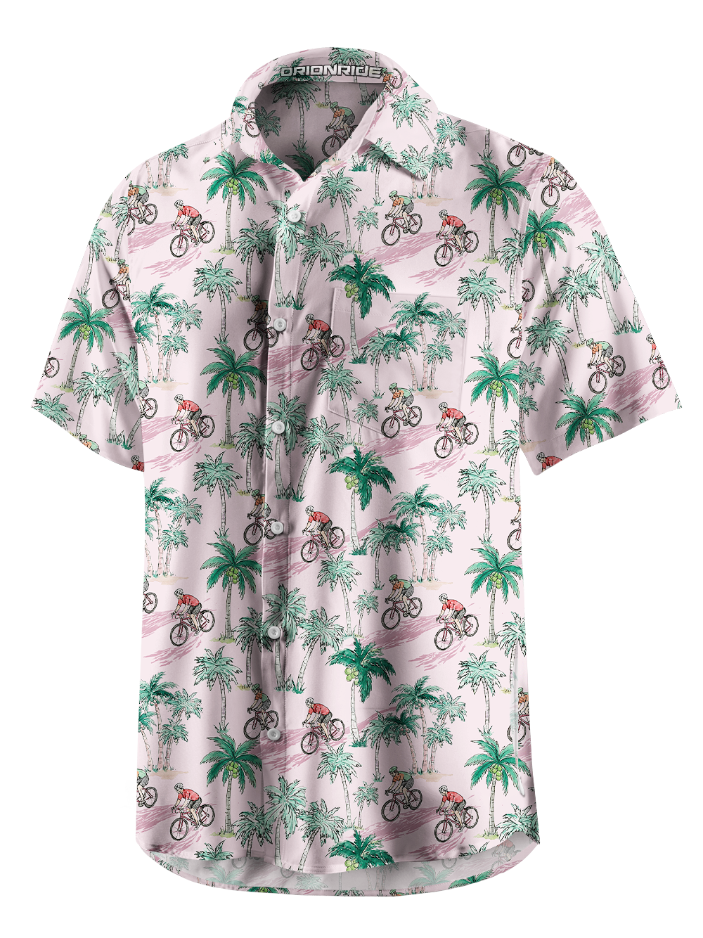 Orionride Pink Coconut Tree Zipper Pockets Ultra Lightweight Short Sleeves Gravel Shirt