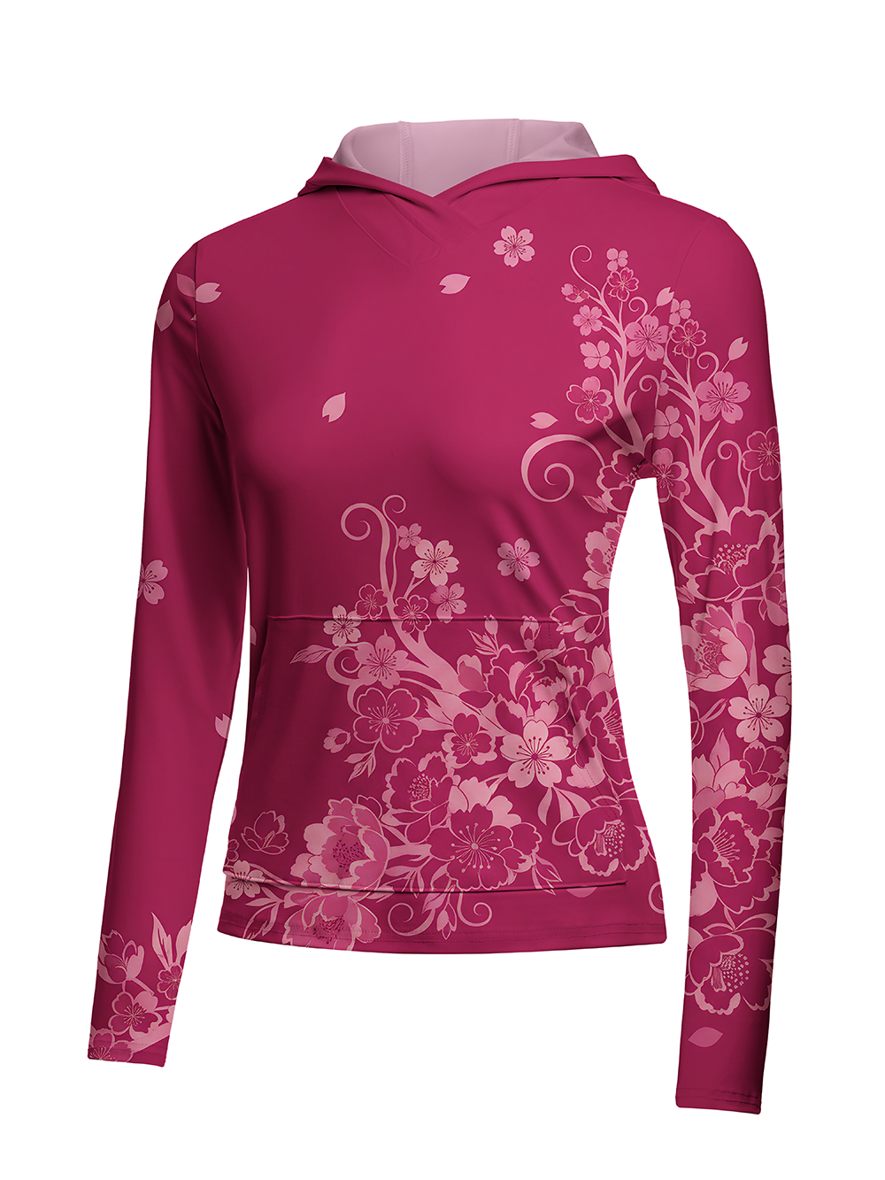 Orionride Gradient Cherry Blossoms Women's Long Sleeve Cycling Hoodie Shirt