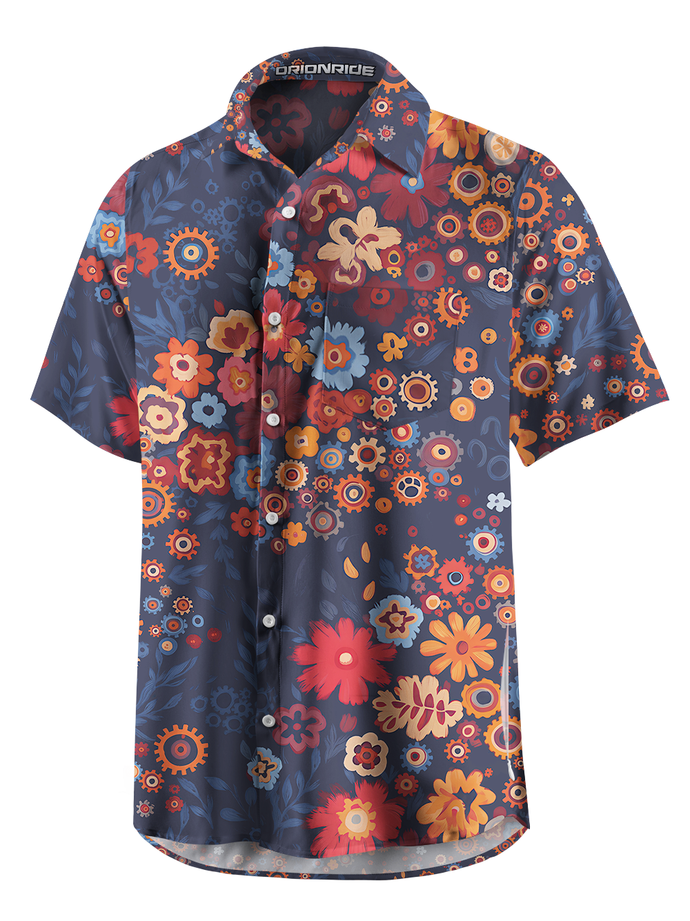 Orionride Mechanical Florals Zipper Pockets Ultra Lightweight Short Sleeves Gravel Shirt