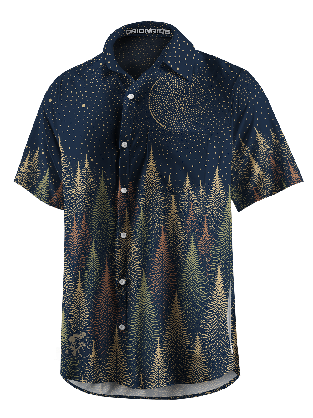 Orionride Gold Night Forest Zipper Pockets Ultra Lightweight Short Sleeves Gravel Shirt