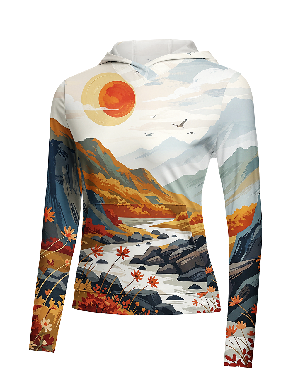 Orionride Mountain Stream Women's Long Sleeve Cycling Hoodie Shirt