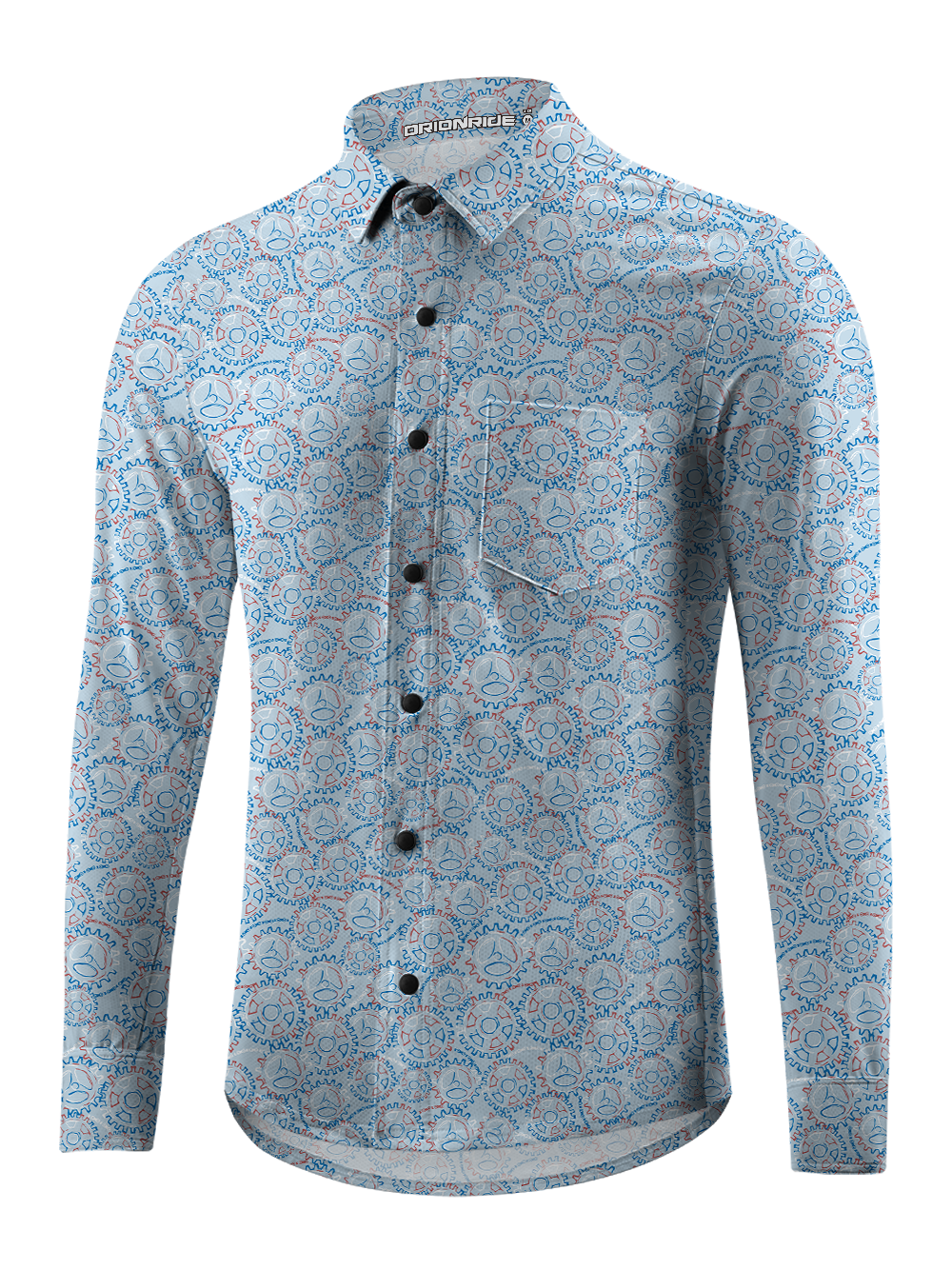 Orionride Gear Shaped Flowers Men's Stretchy Breathable Long Sleeve Gravel Shirt