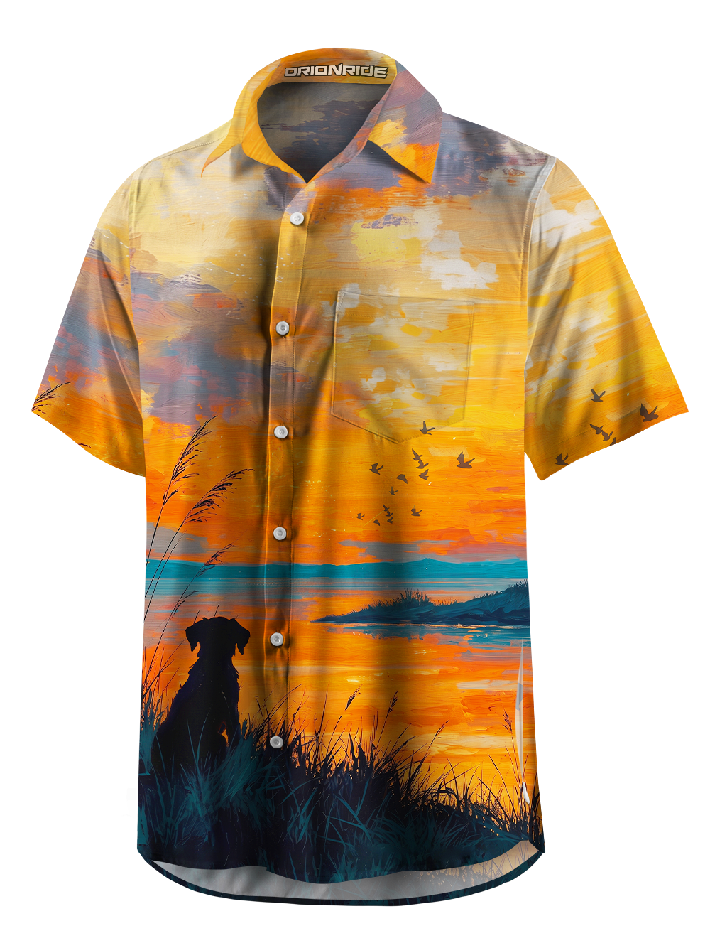 Orionride Sunset Dog Zipper Pockets Ultra Lightweight Short Sleeves Gravel Shirt