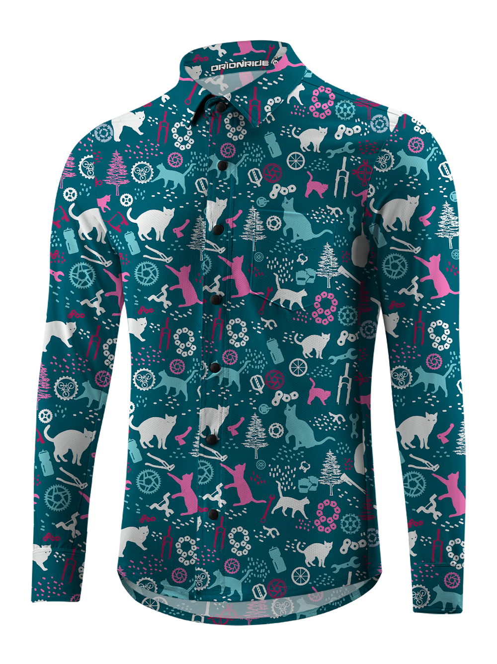 Orionride Funny Cat Men's Stretchy Breathable Long Sleeve Gravel Shirt