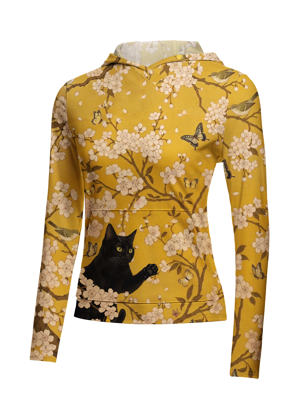 Orionride Black Cat and Flower Women's Long Sleeve Cycling Hoodie Shirt