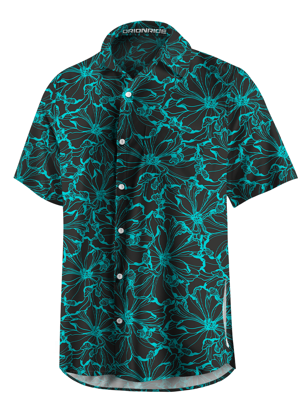Orionride Blue-green Flowers Zipper Pockets Ultra Lightweight Short Sleeves Gravel Shirt