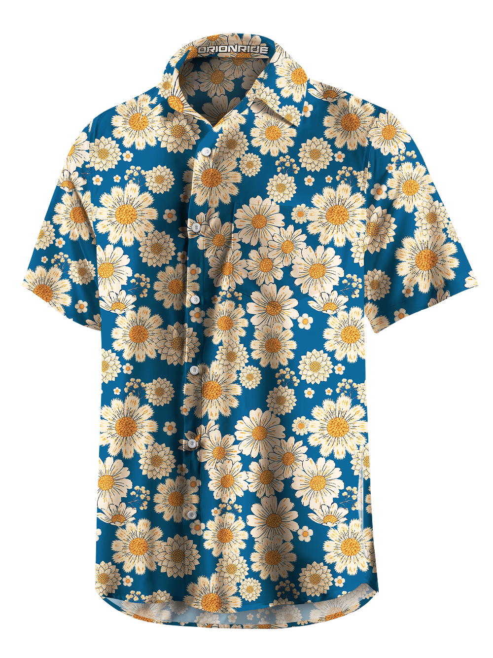 Orionride Blue Daisy Field Zipper Pockets Ultra Lightweight Short Sleeves Gravel Shirt