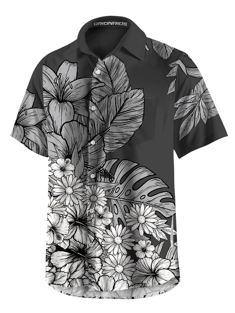Orionride Shadow Flowers Zipper Pockets Ultra Lightweight Short Sleeves Gravel Shirt