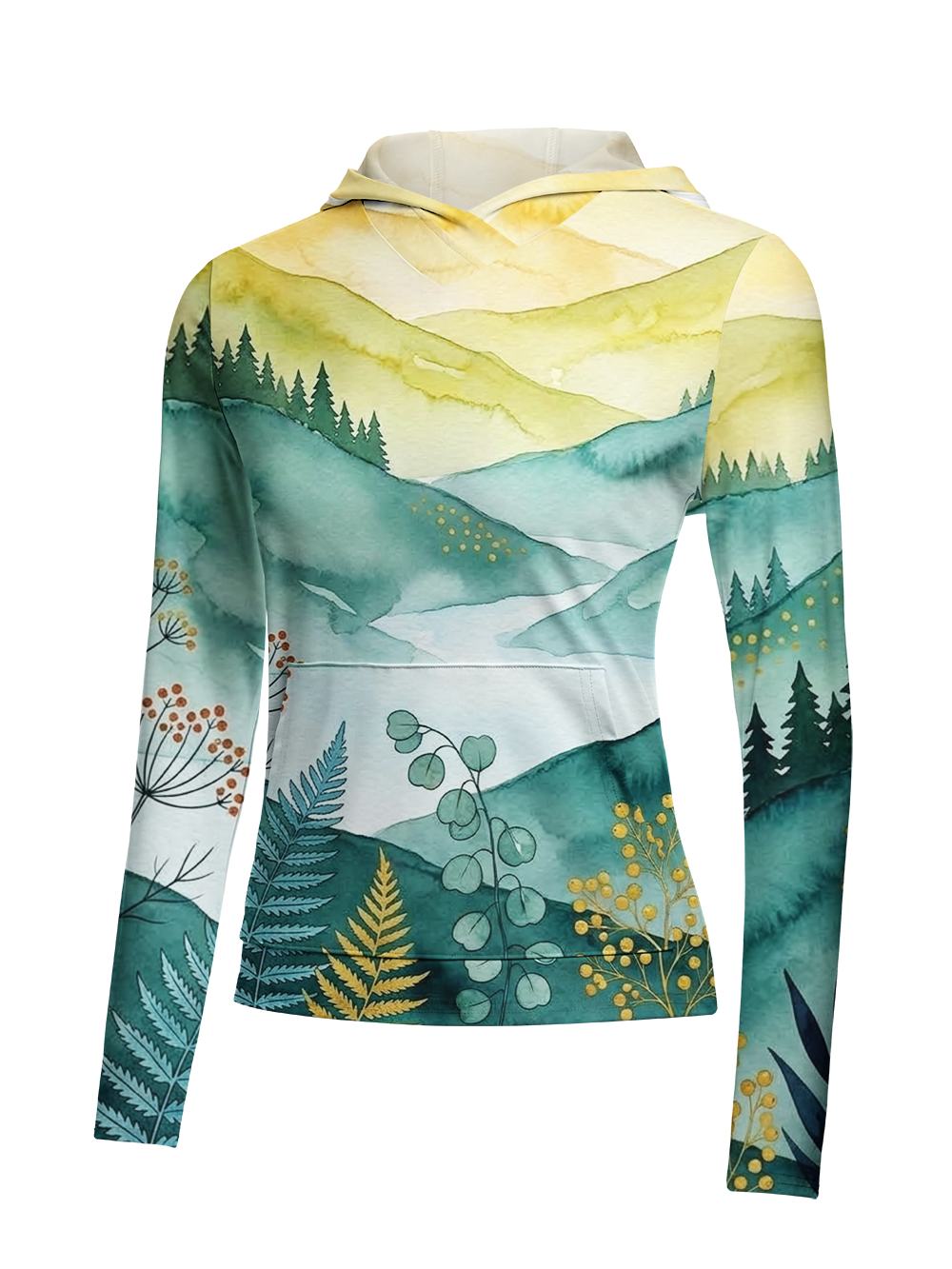 Orionride Ink-wash Mountain Women's Long Sleeve Cycling Hoodie Shirt