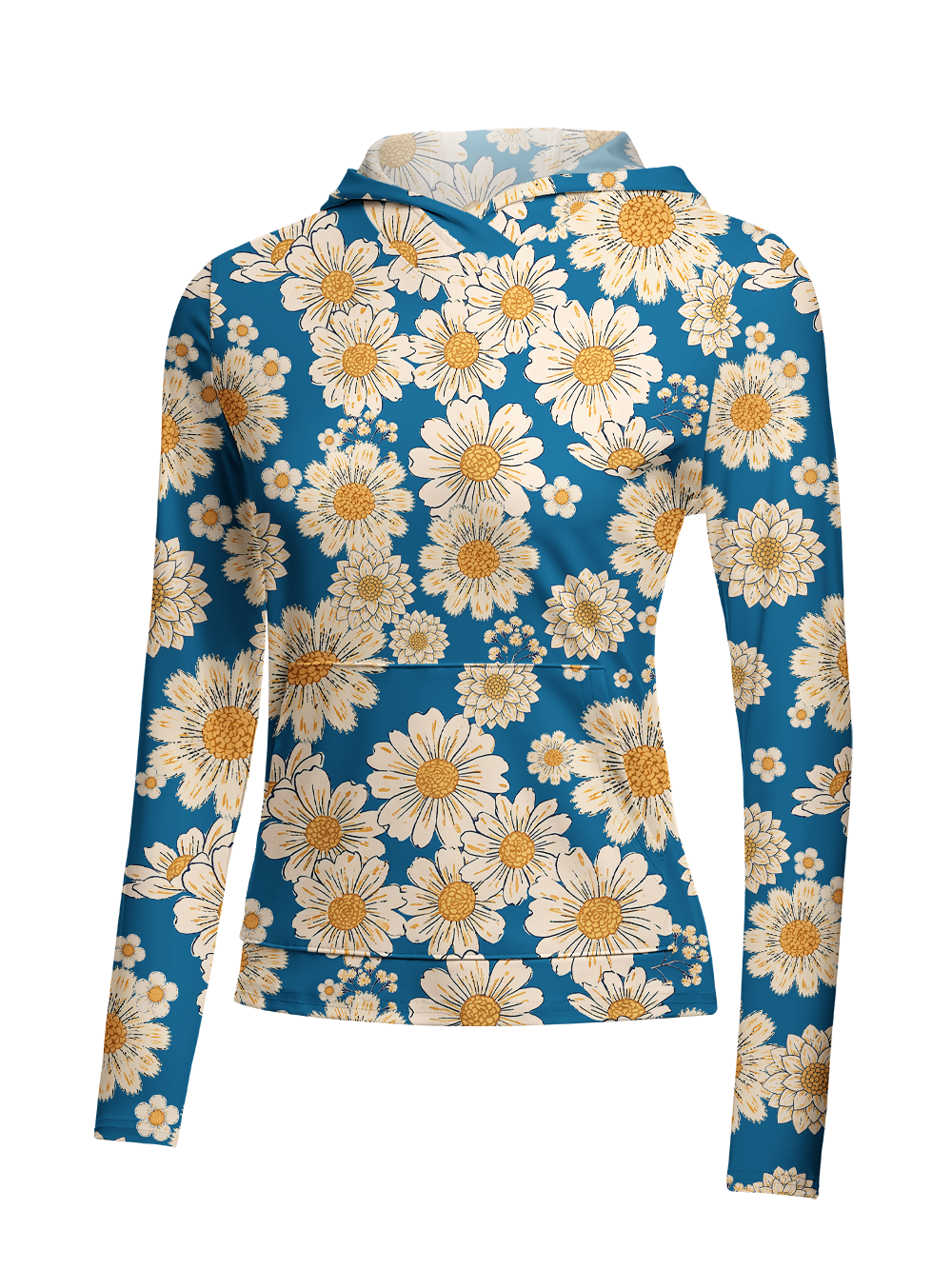 Orionride Blue Daisy Field Women's Long Sleeve Cycling Hoodie Shirt