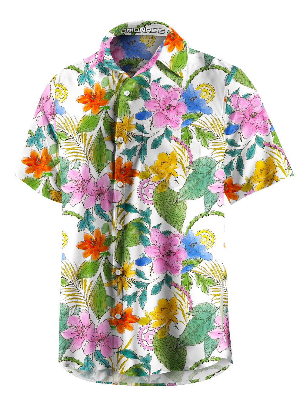 Orionride Ink And Wash Flower Zipper Pockets Ultra Lightweight Short Sleeves Gravel Shirt