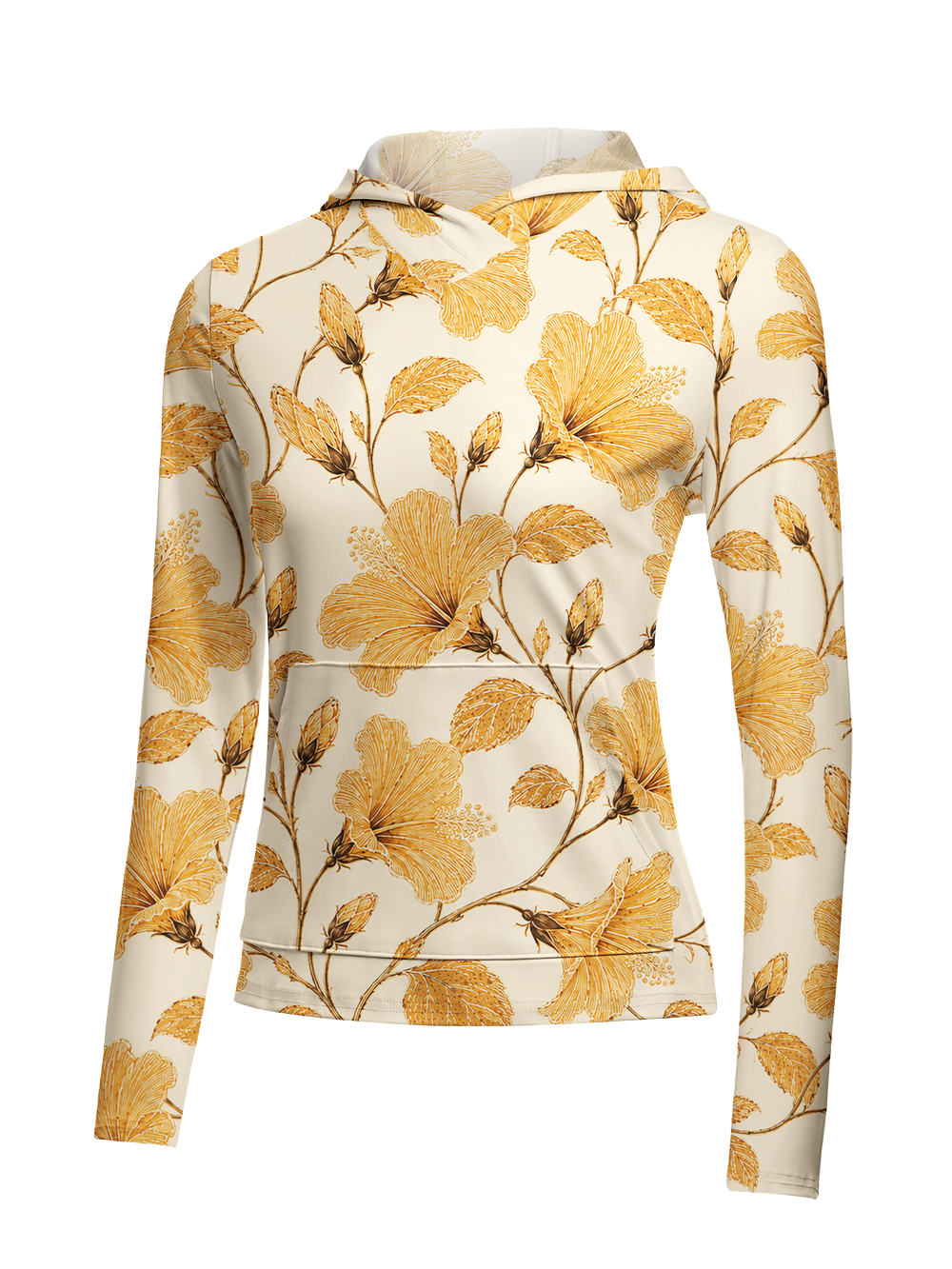 Orionride Gold Line Hibiscus Women's Long Sleeve Cycling Hoodie Shirt
