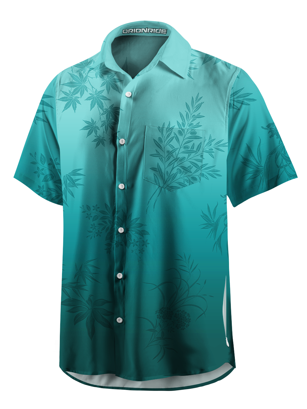 Orionride Gradient Leaves Zipper Pockets Ultra Lightweight Short Sleeves Gravel Shirt