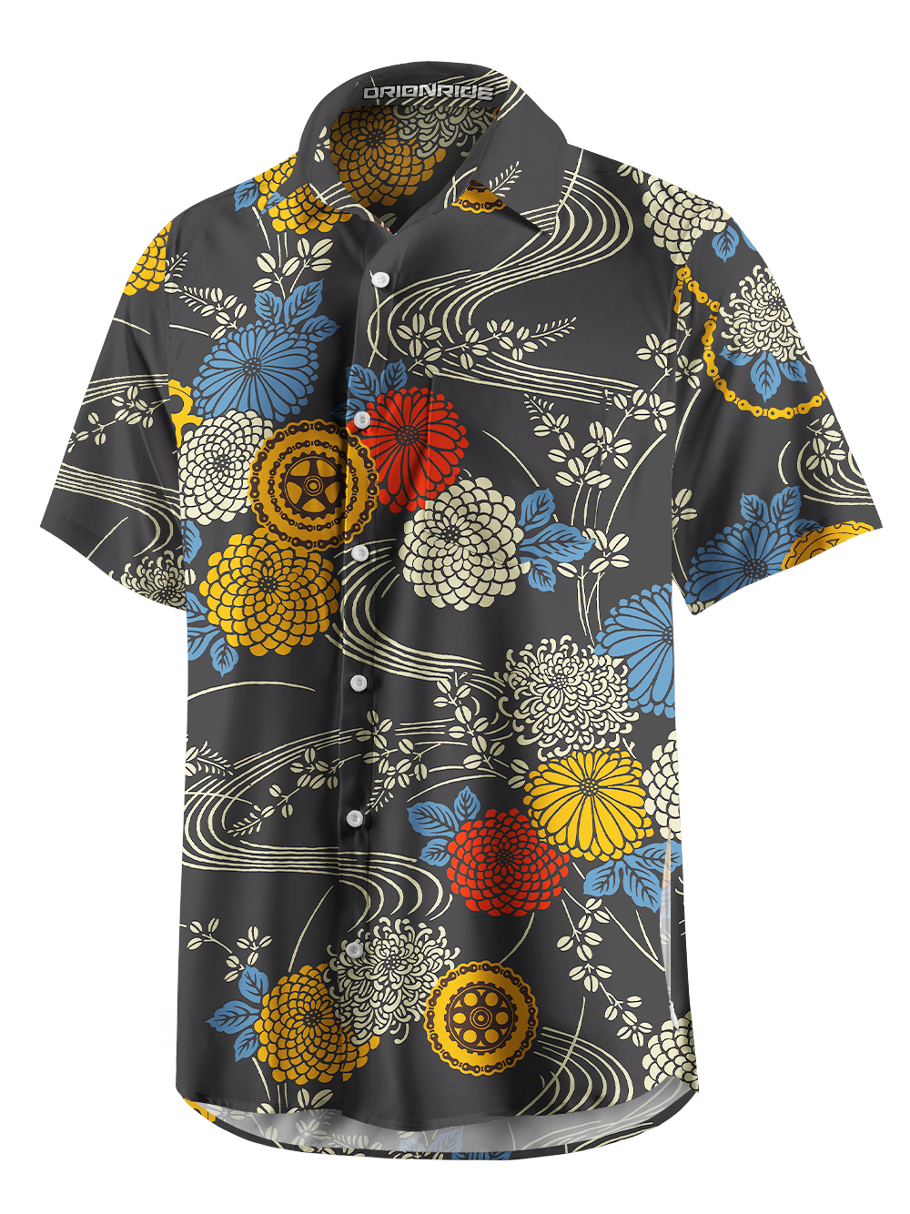Orionride Chain Flower Hydrangea Zipper Pockets Ultra Lightweight Short Sleeves Gravel Shirt