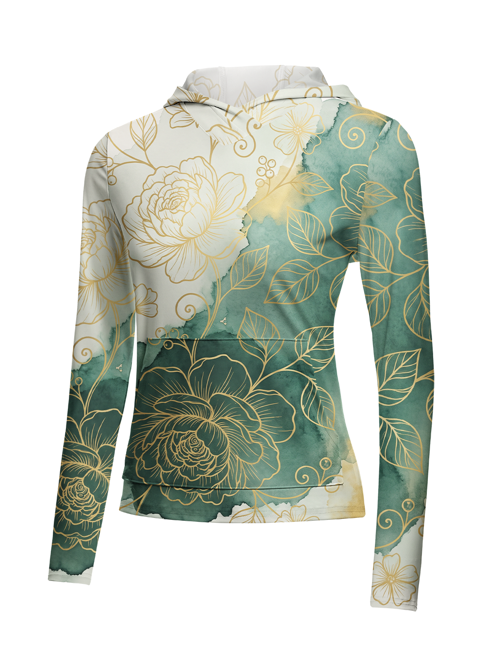 Orionride Gold Thread Flowers Women's Long Sleeve Cycling Hoodie Shirt