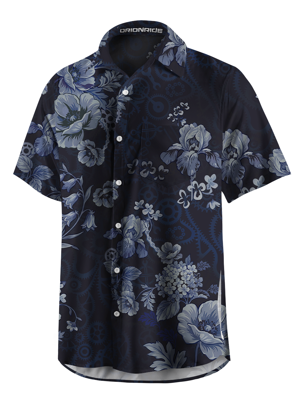 Orionride Dark Floral Pattern Zipper Pockets Ultra Lightweight Short Sleeves Gravel Shirt