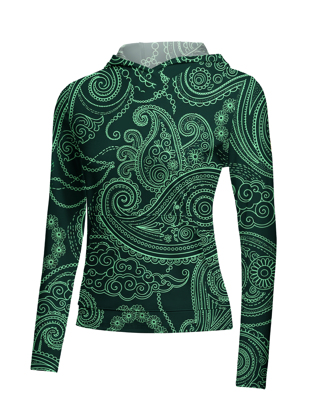 Orionride Green Paisley Women's Long Sleeve Cycling Hoodie Shirt