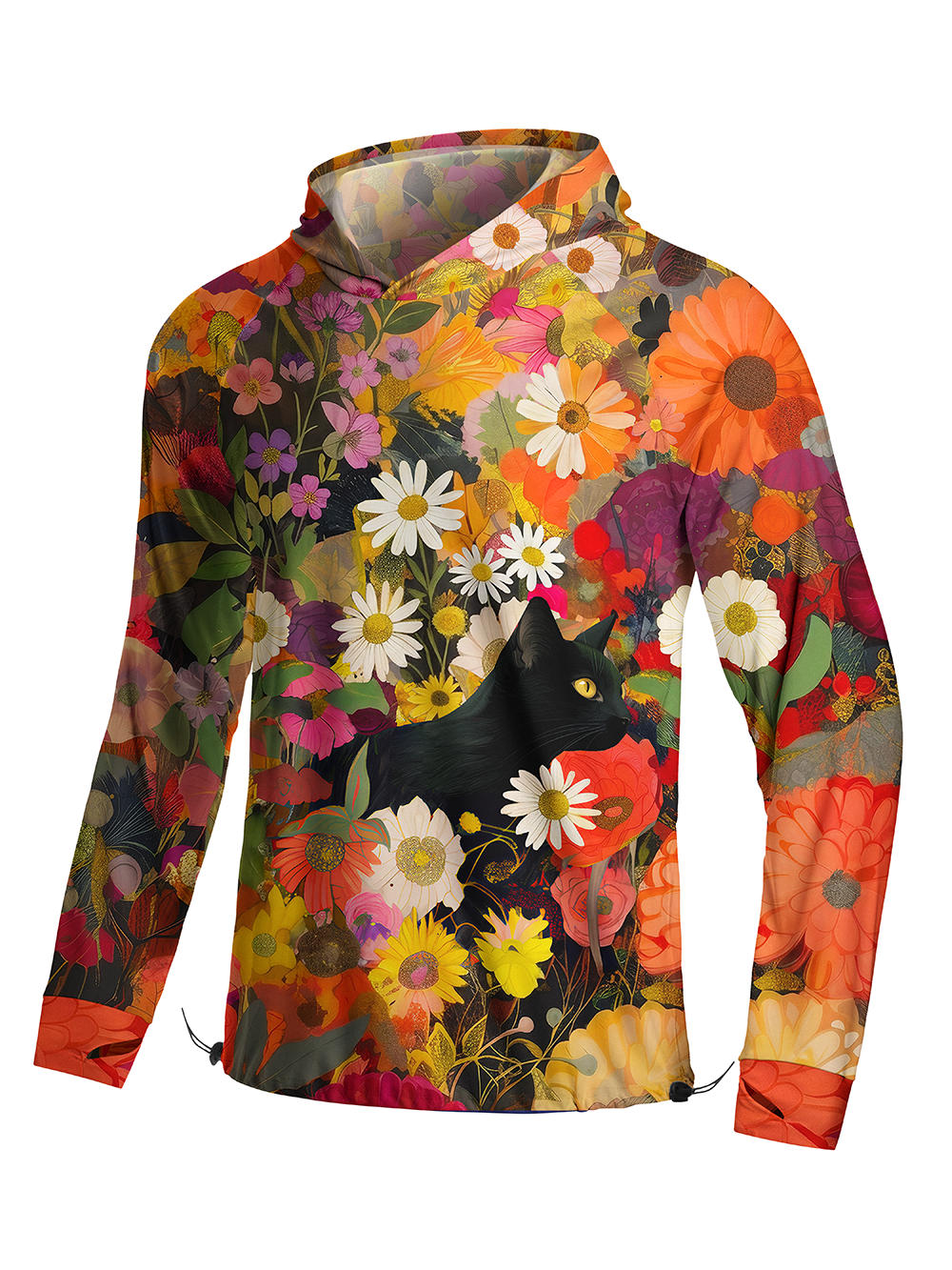 Orionride Cat In The Flower Bushes Long Sleeve Cycling Hoodie Shirt