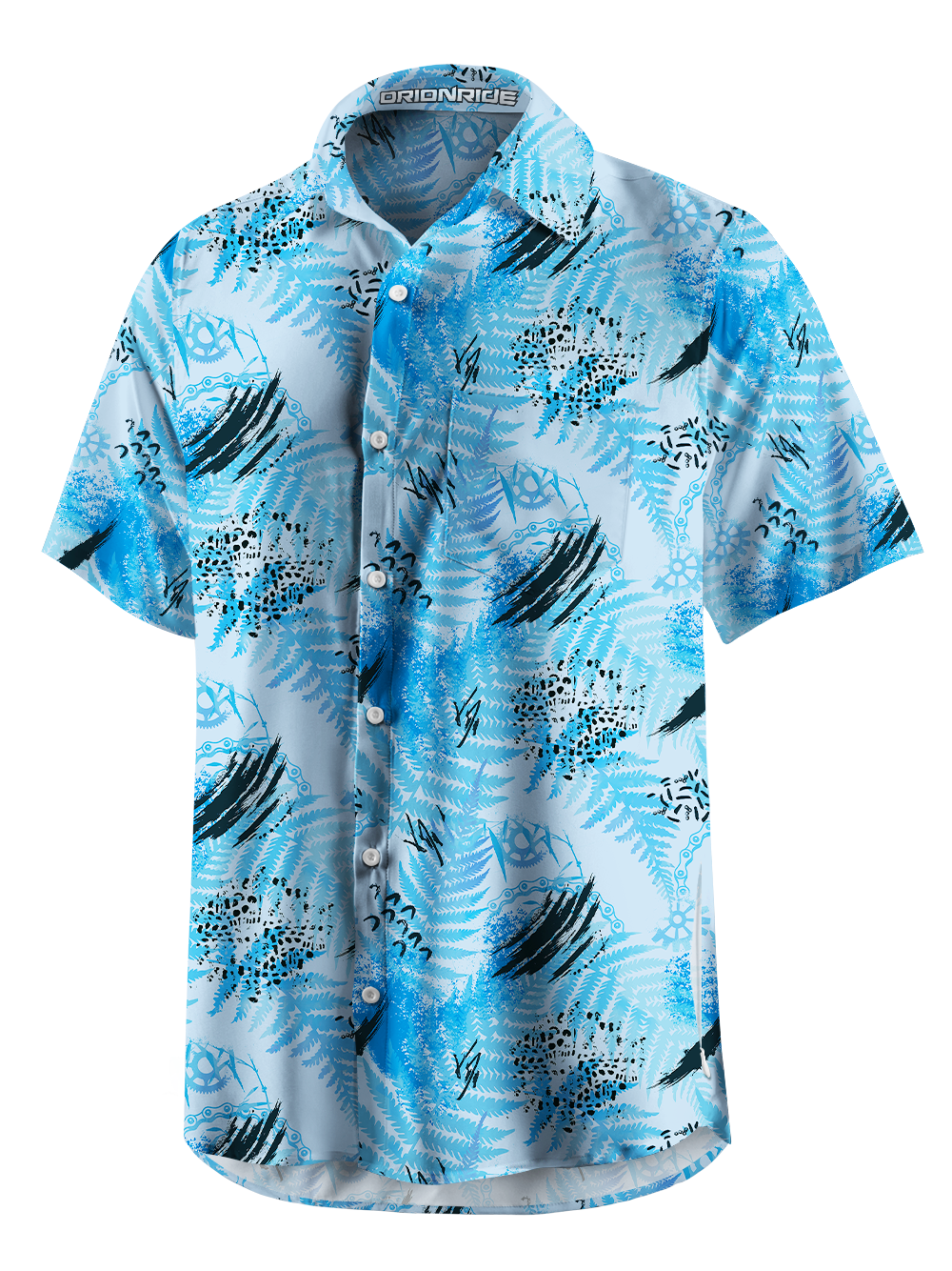 Orionride Blue Palm Leaves Zipper Pockets Ultra Lightweight Short Sleeves Gravel Shirt