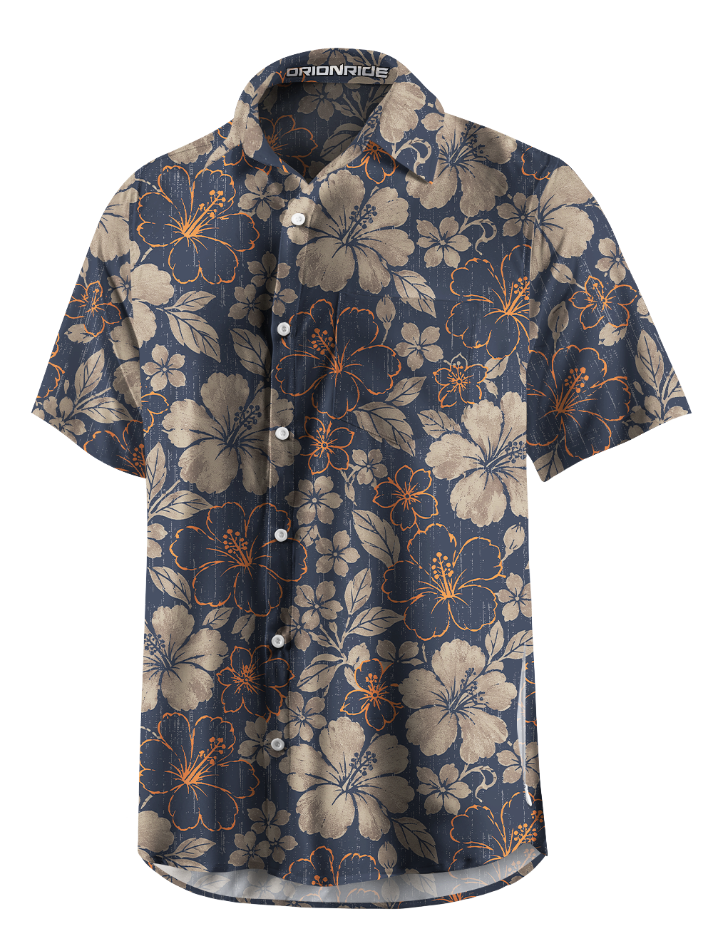 Orionride Muted Hibiscus Pattern Zipper Pockets Ultra Lightweight Short Sleeves Gravel Shirt