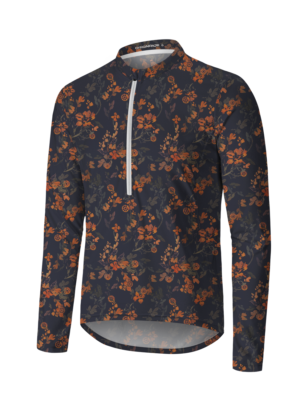 Orionride Bright Ink Flowers Long Sleeve Half Zipper Mountain Bike Jersey