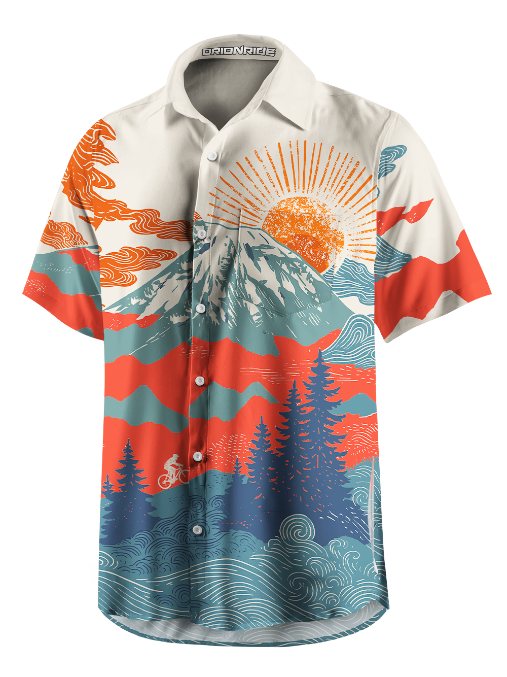 Orionride Sunset Scenery Zipper Pockets Ultra Lightweight Short Sleeves Gravel Shirt