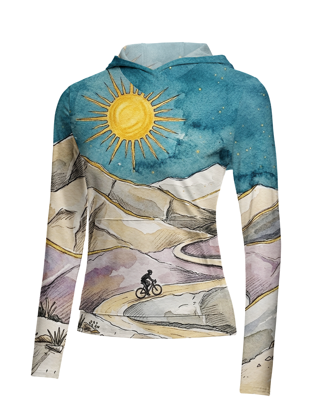 Orionride Perilous Mountain Path Women's Long Sleeve Cycling Hoodie Shirt