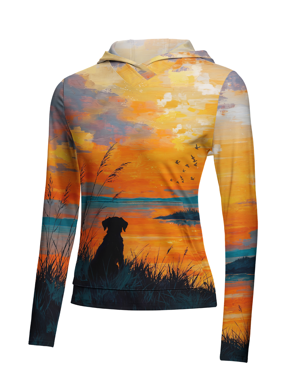 Orionride Sunset Dog Women's Long Sleeve Cycling Hoodie Shirt
