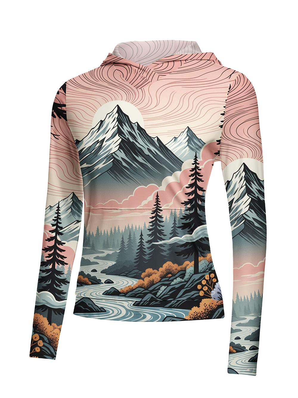 Orionride Pink Sky Women's Long Sleeve Cycling Hoodie Shirt