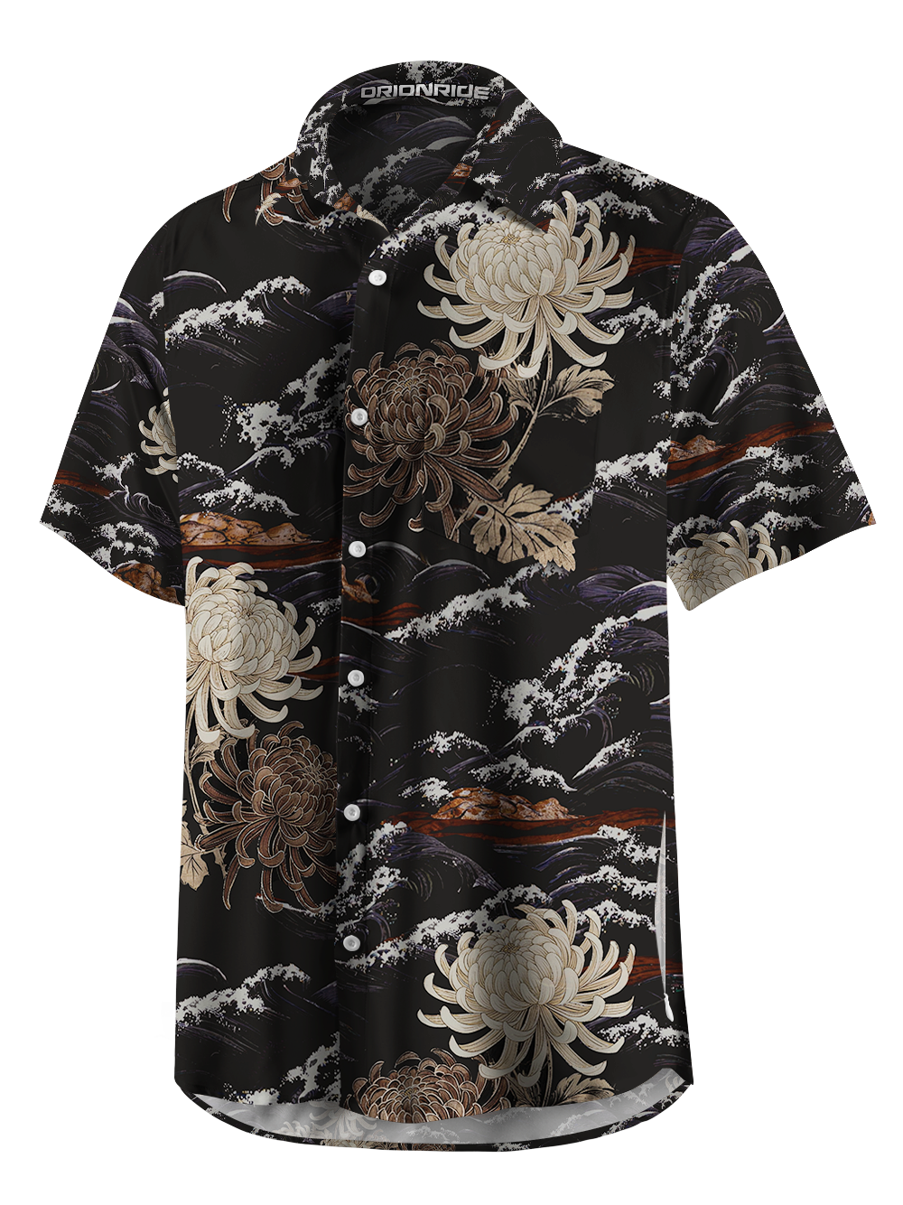 Orionride Chrysanthemums And Waves Zipper Pockets Ultra Lightweight Short Sleeves Gravel Shirt