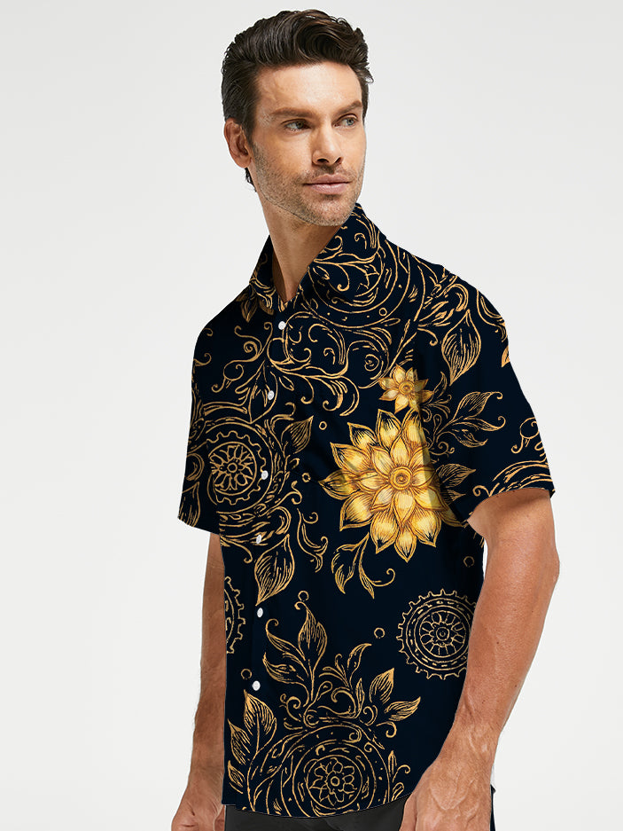 Orionride Golden Flowers Zipper Pockets Ultra Lightweight Short Sleeves Gravel Shirt
