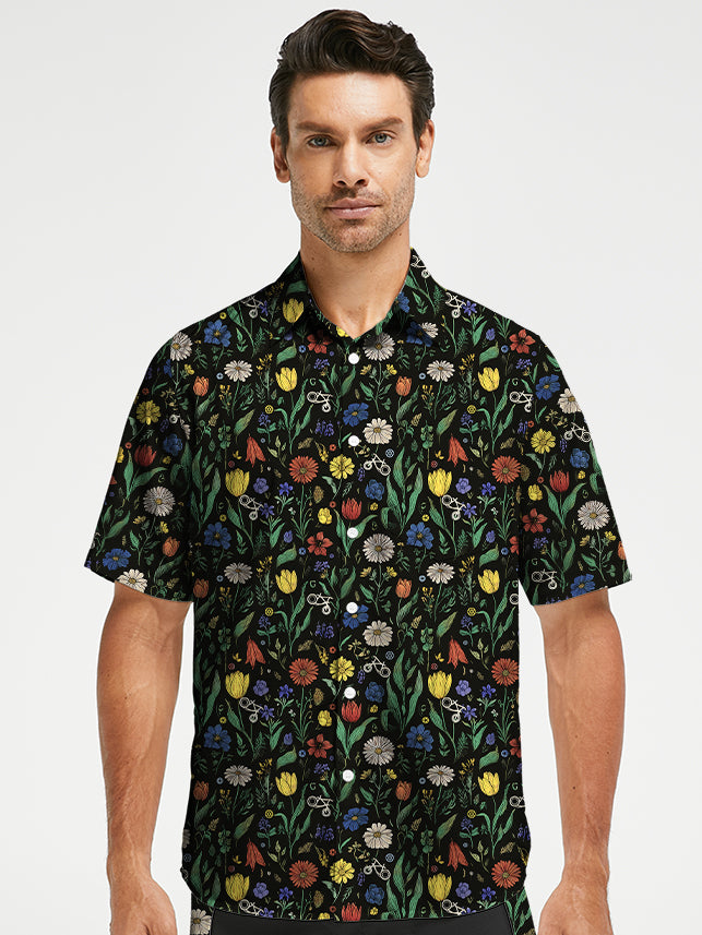 Orionride Bright Flowers Zipper Pockets Ultra Lightweight Short Sleeves Gravel Shirt