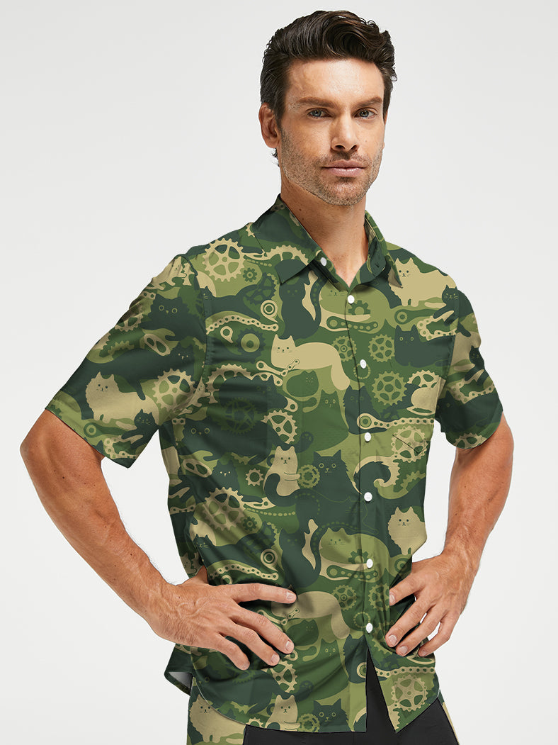 Orionride Cat Playing With Gears Zipper Pockets Ultra Lightweight Short Sleeves Gravel Shirt
