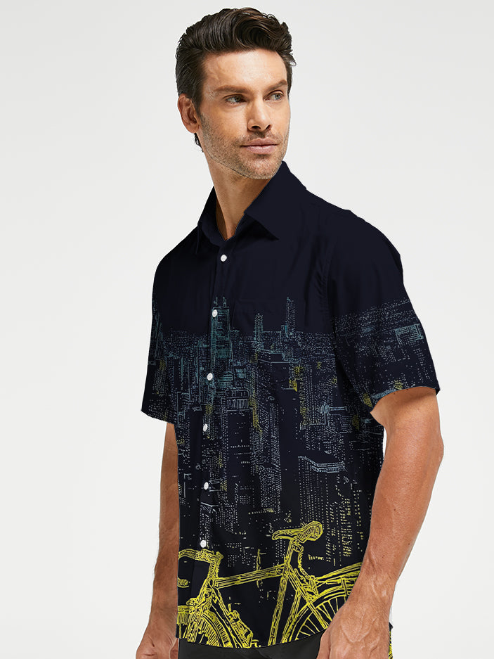 Orionride City Night View Zipper Pockets Ultra Lightweight Short Sleeves Gravel Shirt