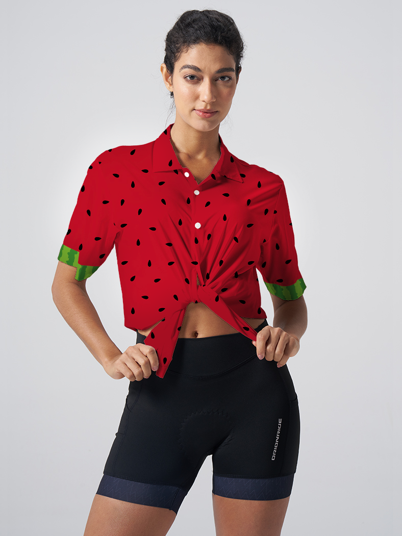 Orionride Watermelon Zipper Pockets Ultra Lightweight Short Sleeves Women's Gravel Shirt