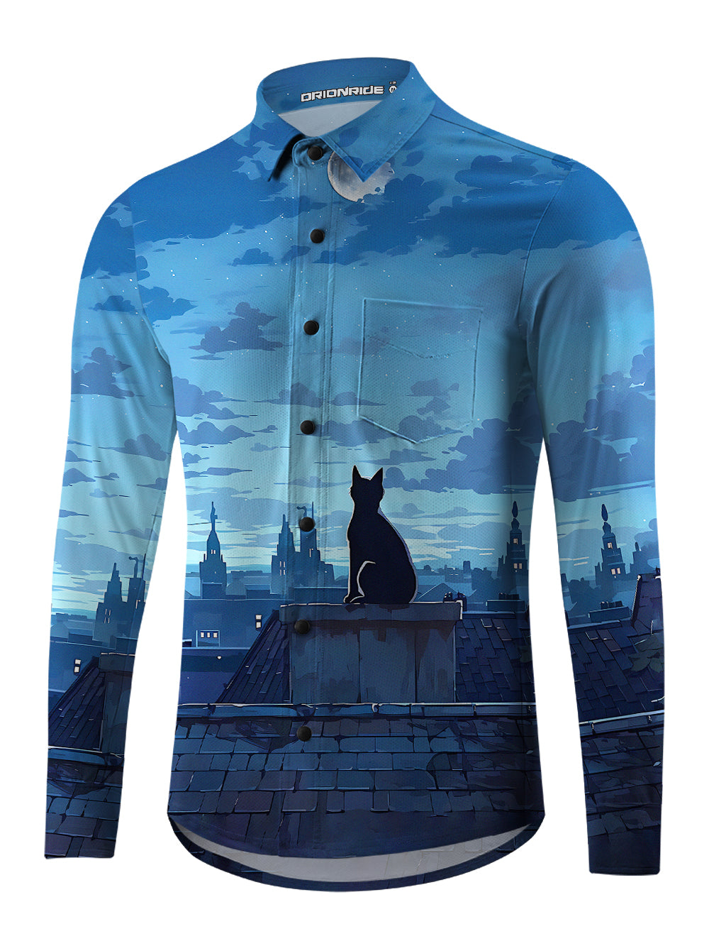 Orionride Black Cat Men's Stretchy Breathable Long Sleeve Gravel Shirt