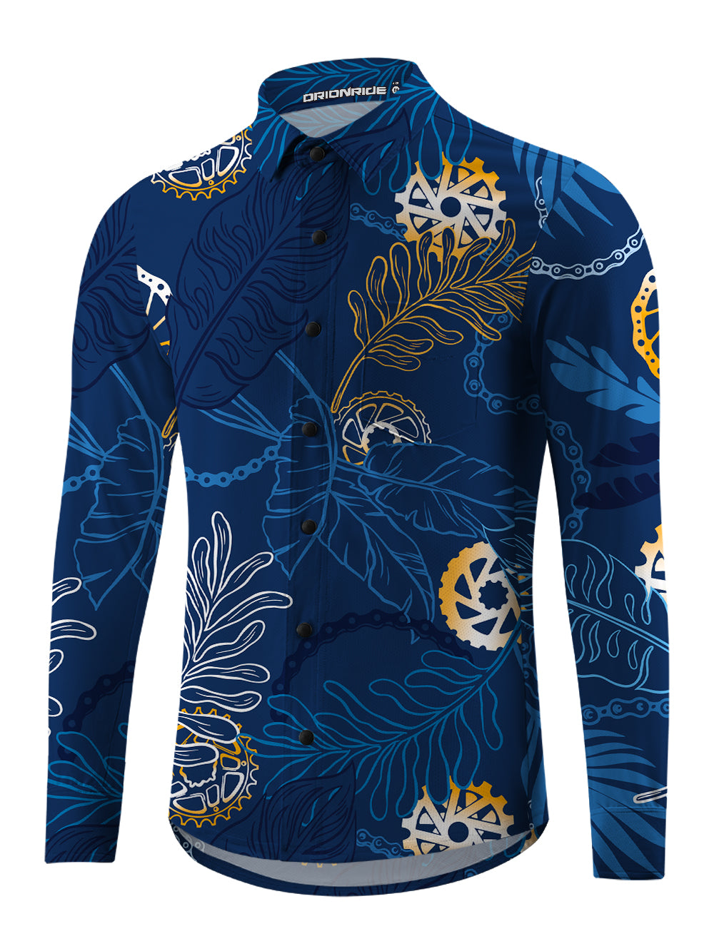 Orionride Watercolor Leaves Men's Stretchy Breathable Long Sleeve Gravel Shirt