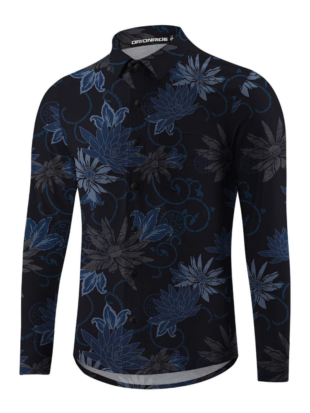 Orionride Dark Flowers Men's Stretchy Breathable Long Sleeve Gravel Shirt