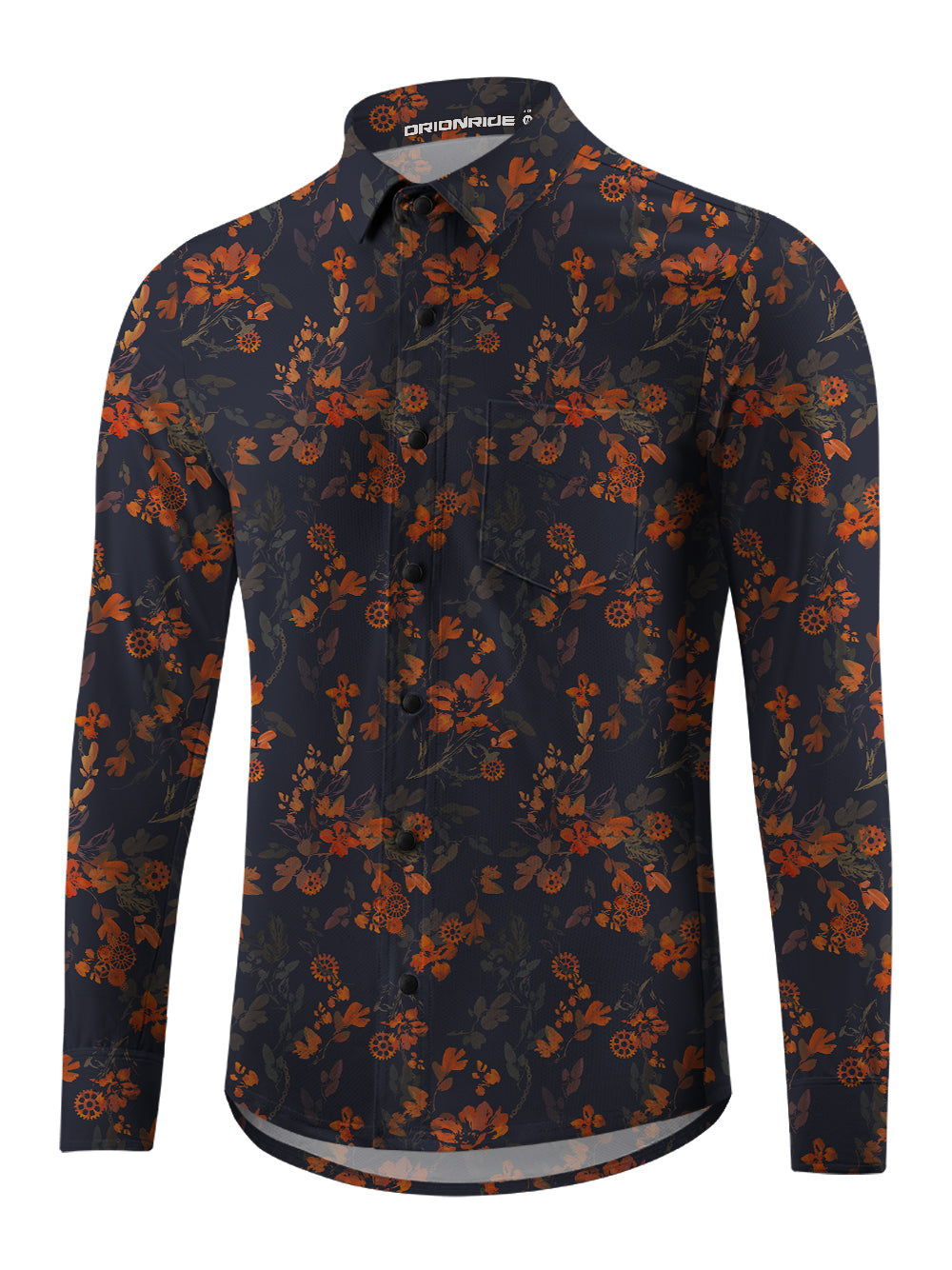 Orionride Bright Ink Flowers Men's Stretchy Breathable Long Sleeve Gravel Shirt