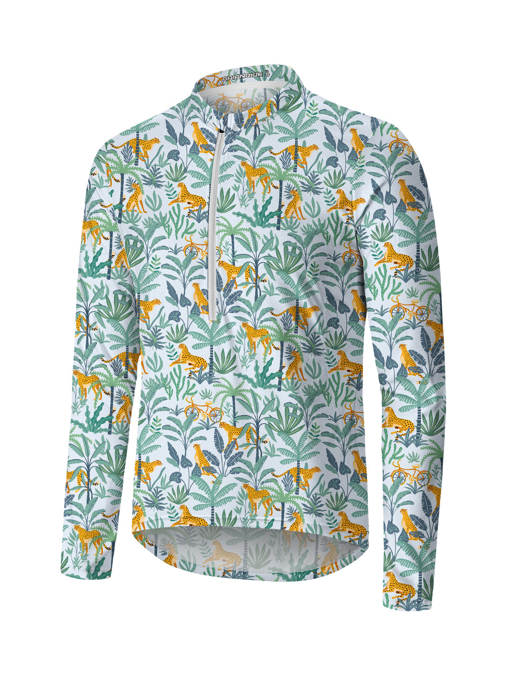 Orionride Jungle Leopard Long Sleeve Half Zipper Mountain Bike Jersey