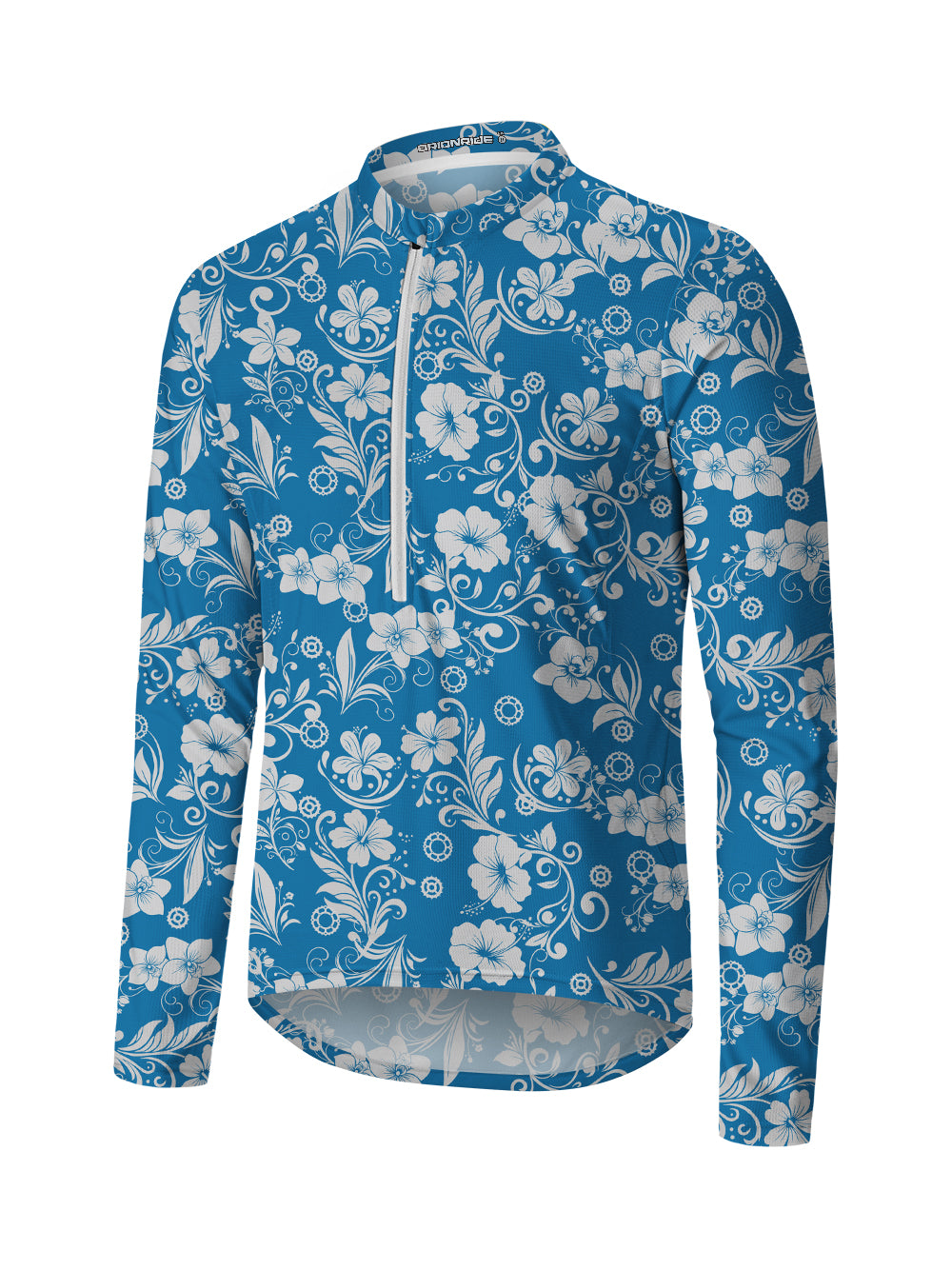 Orionride Hawaiian Flowers Long Sleeve Half Zipper Mountain Bike Jersey