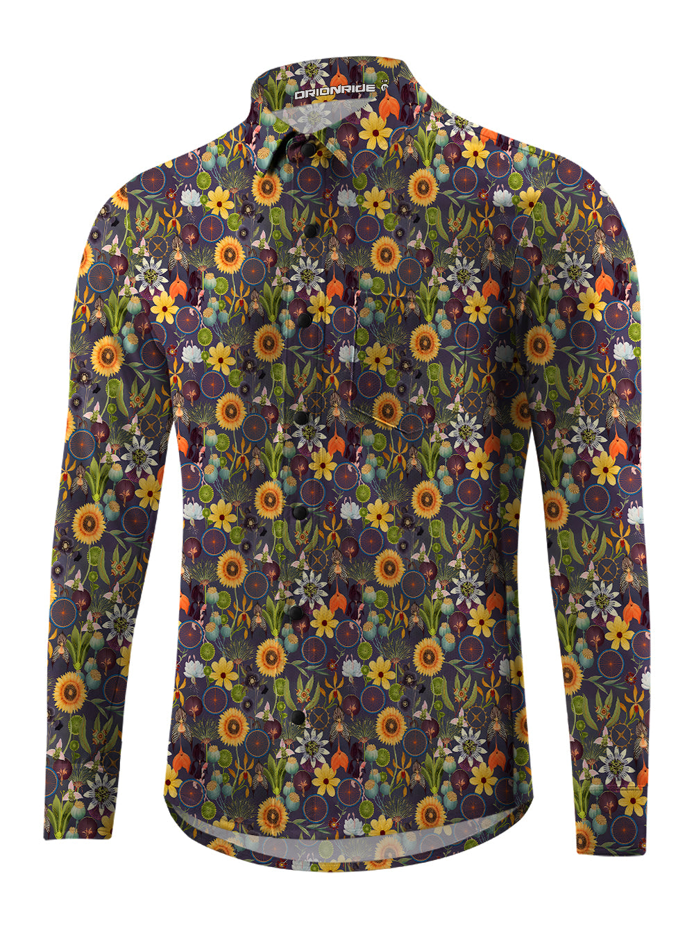 Orionride Wheel Flower Men's Stretchy Breathable Long Sleeve Gravel Shirt