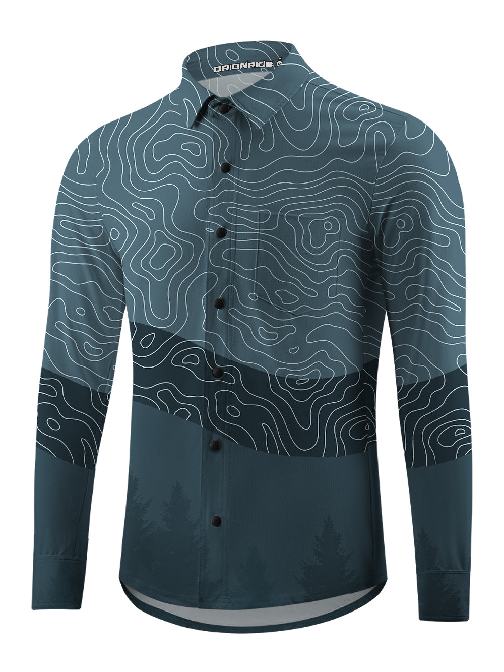 Orionride Challenging Contour Lines Men's Stretchy Breathable Long Sleeve Gravel Shirt